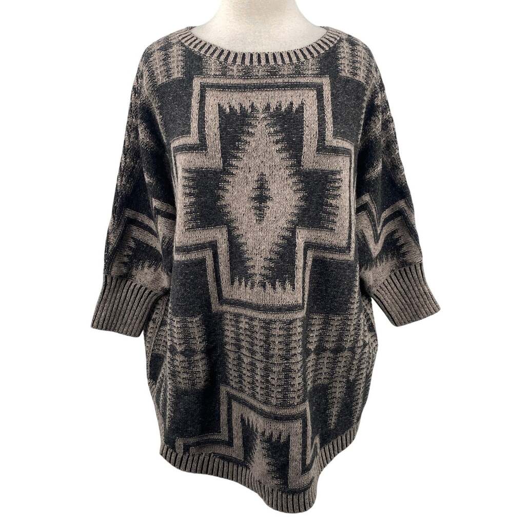 Pendleton Harding Lambswool Sweater Geometric Aztec Pattern Dolman 3/4 Sleeve